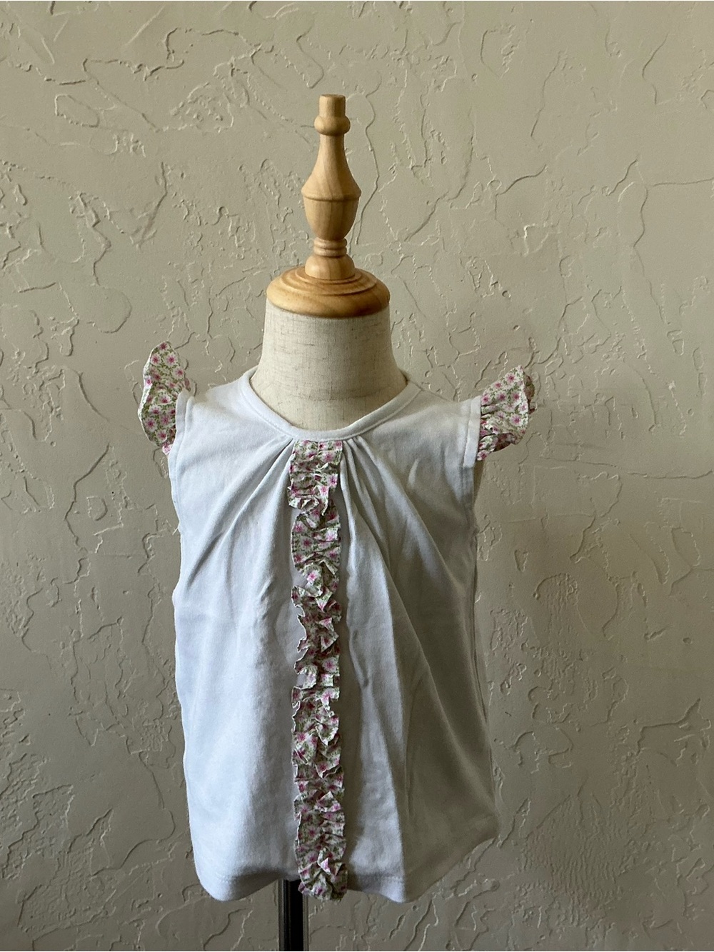 Little English White Tank with Pink Floral Ruffle Trim